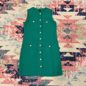 Ann Taylor Sleeveless Boucle Green Button-Up Dress